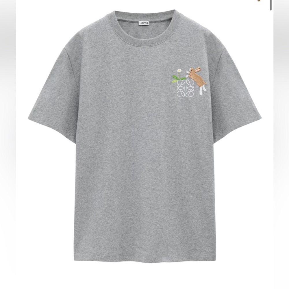Loewe Bunny 🐰 Gray T-Shirt with Embroidered Design. NWOT